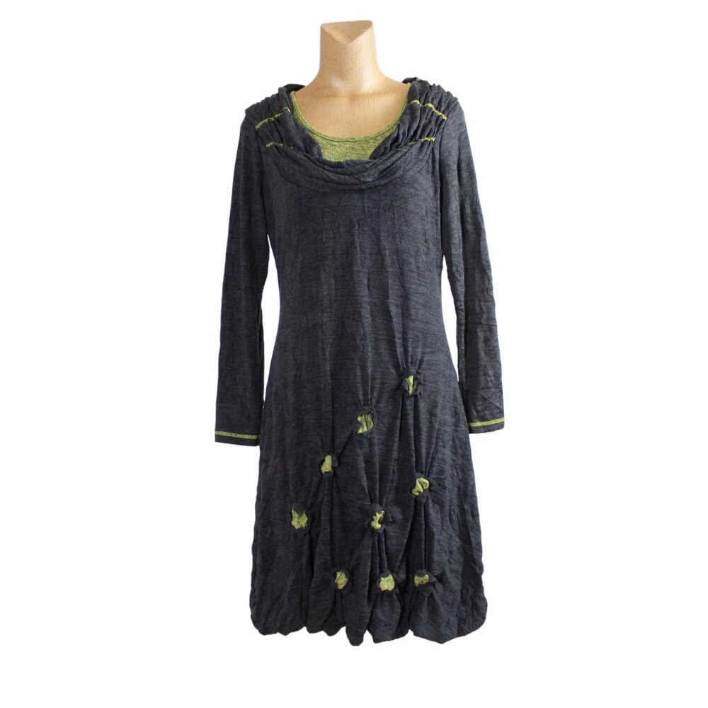 Simon Chang Ruched Neck Floret Midi Dress